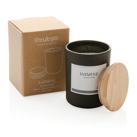 Ukiyo Deluxe parfümierte Kerze mit Bambusdeckel schwarz bedrucken, Art.-Nr. P262.941 Ukiyo Deluxe parfümierte Kerze mit Bambusdeckel schwarz bedrucken, Art.-Nr. P262.941