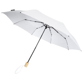 Birgit 21&amp;#039;&amp;#039; faltbarer winddichter Regenschirm aus recyceltem PET, weiss bedrucken, Art.-Nr. 10914501