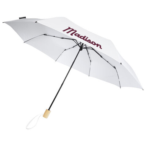 Birgit 21'' faltbarer winddichter Regenschirm aus recyceltem PET, weiss bedrucken, Art.-Nr. 10914501