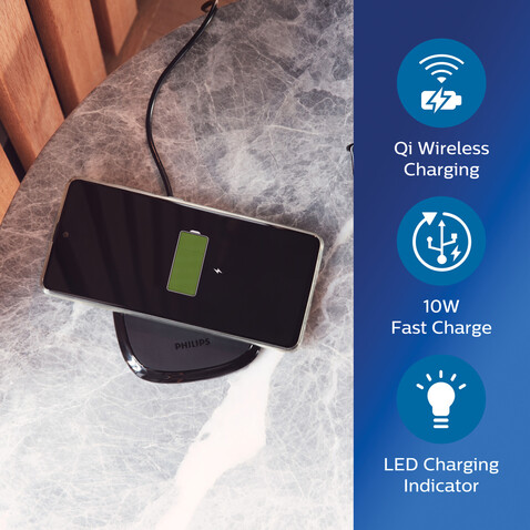Philips 10W Qi Wireless-Charger schwarz bedrucken, Art.-Nr. P308.741 Philips 10W Qi Wireless-Charger schwarz bedrucken, Art.-Nr. P308.741