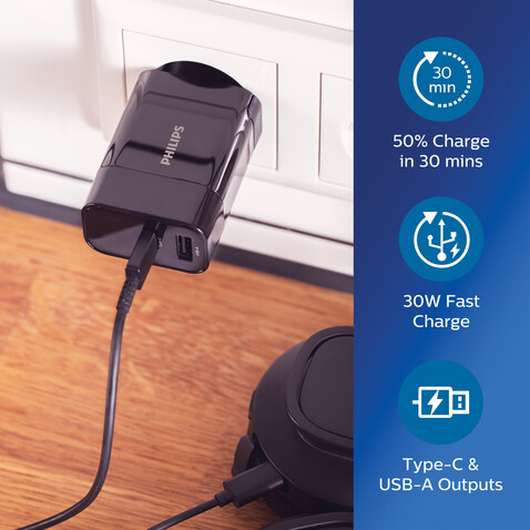 Philips Ultra Fast PD Wall-Charger schwarz bedrucken, Art.-Nr. P301.081 Philips Ultra Fast PD Wall-Charger schwarz bedrucken, Art.-Nr. P301.081