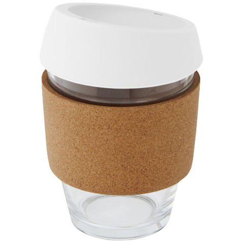 Lidan 360 ml Becher aus Borosilikatglas mit Korkgriff und Silikondeckel, weiss bedrucken, Art.-Nr. 10066501 Lidan 360 ml Becher aus Borosilikatglas mit Korkgriff und Silikondeckel, weiss bedrucken, Art.-Nr. 10066501