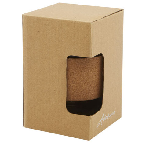 Lidan 360 ml Becher aus Borosilikatglas mit Korkgriff und Silikondeckel, schwarz bedrucken, Art.-Nr. 10066590