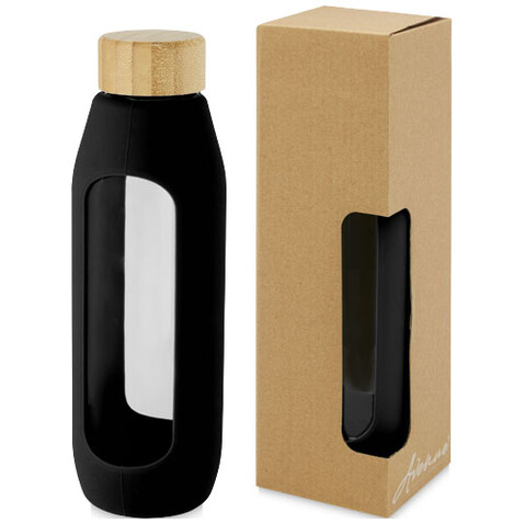 Tidan 600 ml Flasche aus Borosilikatglas mit Silikongriff, schwarz bedrucken, Art.-Nr. 10066690 Tidan 600 ml Flasche aus Borosilikatglas mit Silikongriff, schwarz bedrucken, Art.-Nr. 10066690