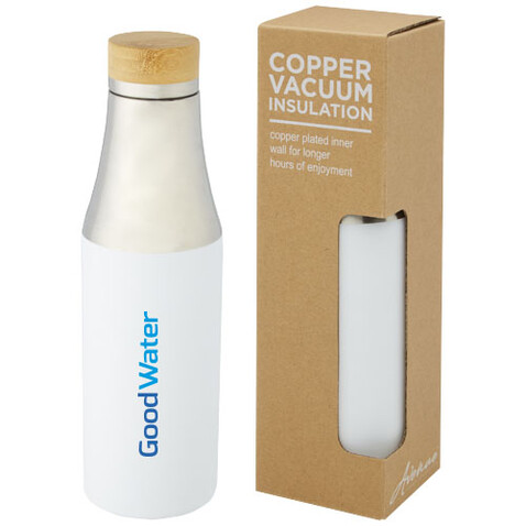 Hulan 540 ml Kupfer-Vakuum Isolierflasche mit Bambusdeckel, weiss bedrucken, Art.-Nr. 10066701