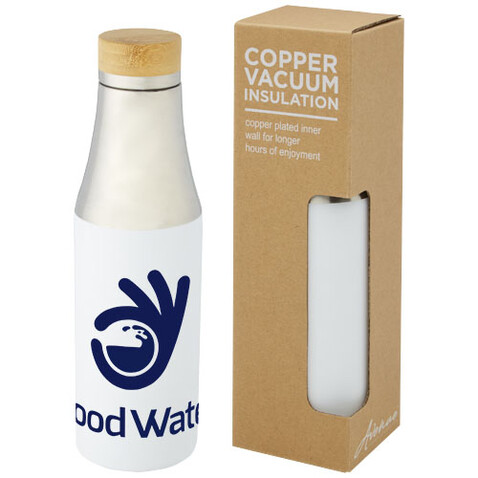 Hulan 540 ml Kupfer-Vakuum Isolierflasche mit Bambusdeckel, weiss bedrucken, Art.-Nr. 10066701