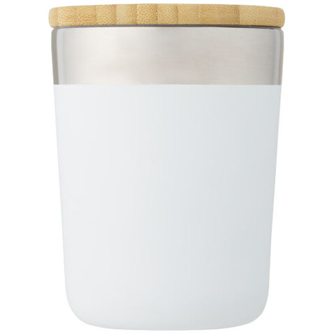 Lagan 330 ml Kupfer-Vakuum Isolierbecher mit Bambusdeckel, weiss bedrucken, Art.-Nr. 10067001 Lagan 330 ml Kupfer-Vakuum Isolierbecher mit Bambusdeckel, weiss bedrucken, Art.-Nr. 10067001