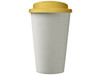 Americano® Eco 350 ml recycelter Becher mit auslaufsicherem Deckel, gelb, weiss bedrucken, Art.-Nr. 21042515