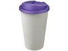 Americano® Eco 350 ml recycelter Becher mit auslaufsicherem Deckel, lila, weiss bedrucken, Art.-Nr. 21042538