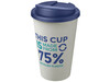 Americano® Eco 350 ml recycelter Becher mit auslaufsicherem Deckel, blau, weiss bedrucken, Art.-Nr. 21042556
