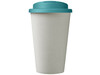 Americano® Eco 350 ml recycelter Becher mit auslaufsicherem Deckel, aquablau, weiss bedrucken, Art.-Nr. 21042557