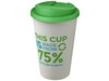 Americano® Eco 350 ml recycelter Becher mit auslaufsicherem Deckel, grün, weiss bedrucken, Art.-Nr. 21042566