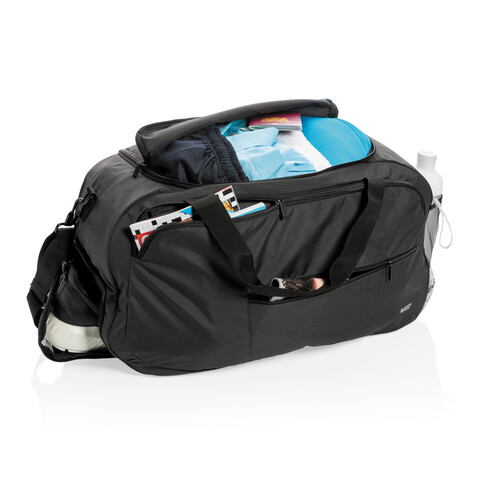 Swiss Peak AWARE™ RPET Sporttasche schwarz bedrucken, Art.-Nr. P707.151 Swiss Peak AWARE™ RPET Sporttasche schwarz bedrucken, Art.-Nr. P707.151