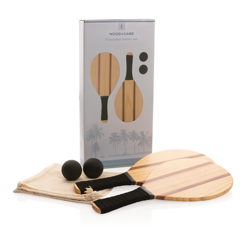 Frescobol Tennis-Set aus Holz braun bedrucken, Art.-Nr. P453.509 Frescobol Tennis-Set aus Holz braun bedrucken, Art.-Nr. P453.509