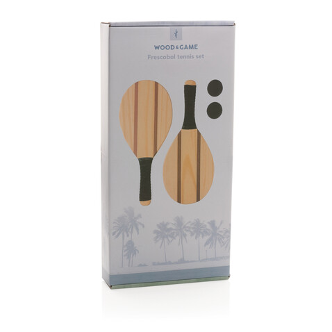 Frescobol Tennis-Set aus Holz braun bedrucken, Art.-Nr. P453.509 Frescobol Tennis-Set aus Holz braun bedrucken, Art.-Nr. P453.509
