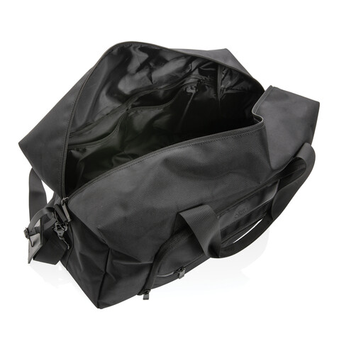 Swiss Peak AWARE™ RPET Voyager Wochenendtasche schwarz bedrucken, Art.-Nr. P707.121