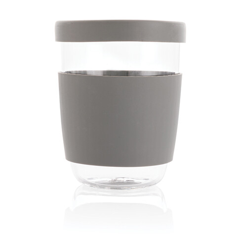 Ukiyo Borosilikatglas mit Silikondeckel &amp; Sleeve grau bedrucken, Art.-Nr. P432.702