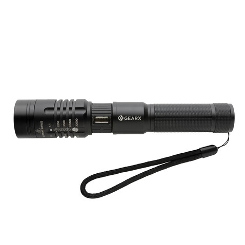 Gear X wiederaufladbare USB Taschenlampe schwarz bedrucken, Art.-Nr. P513.851 Gear X wiederaufladbare USB Taschenlampe schwarz bedrucken, Art.-Nr. P513.851