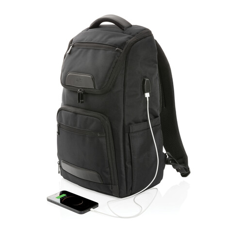 Swiss Peak AWARE™ RPET Voyager 15.6" Laptop Rucksack schwarz bedrucken, Art.-Nr. P762.881 Swiss Peak AWARE™ RPET Voyager 15.6" Laptop Rucksack schwarz bedrucken, Art.-Nr. P762.881