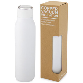 Marka 600 ml Kupfer-Vakuum Isolierflasche mit Metallschlaufe, weiss bedrucken, Art.-Nr. 10067201
