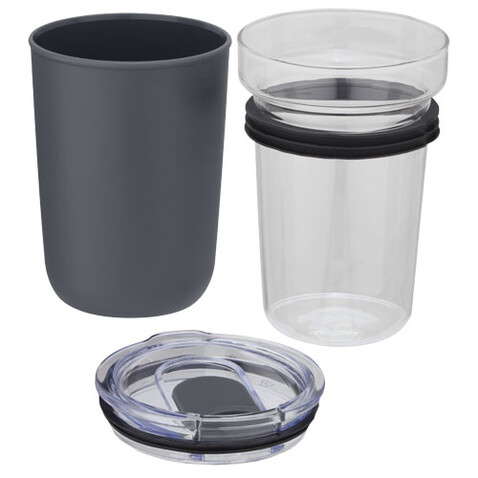 Bello 420 ml Glasbecher mit Außenwand aus recyceltem Kunststoff, grau bedrucken, Art.-Nr. 10067582 Bello 420 ml Glasbecher mit Außenwand aus recyceltem Kunststoff, grau bedrucken, Art.-Nr. 10067582