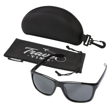Eiger polarisierte Sonnenbrille mit Etui aus recyceltem Kunststoff, schwarz bedrucken, Art.-Nr. 12702790 Eiger polarisierte Sonnenbrille mit Etui aus recyceltem Kunststoff, schwarz bedrucken, Art.-Nr. 12702790