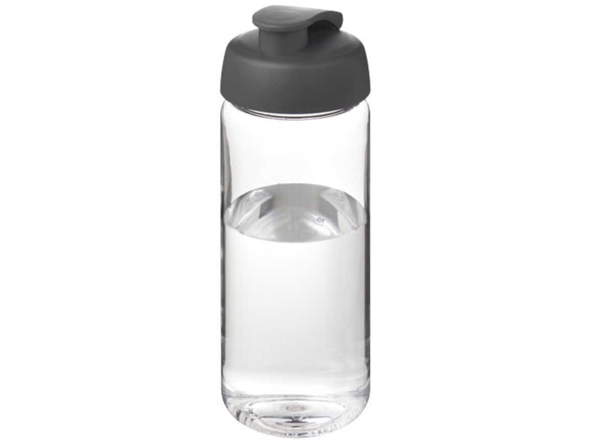 H2O Active® Octave Tritan™ 600-ml-Sportflasche mit Klappdeckel, transparent klar, grau bedrucken, Art.-Nr. 21044517