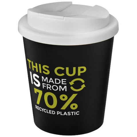 Americano® Espresso Eco 250 ml recycelter Isolierbecher mit auslaufsicherem Deckel, schwarz, weiss bedrucken, Art.-Nr. 21045500