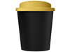 Americano® Espresso Eco 250 ml recycelter Isolierbecher mit auslaufsicherem Deckel, schwarz, gelb bedrucken, Art.-Nr. 21045503