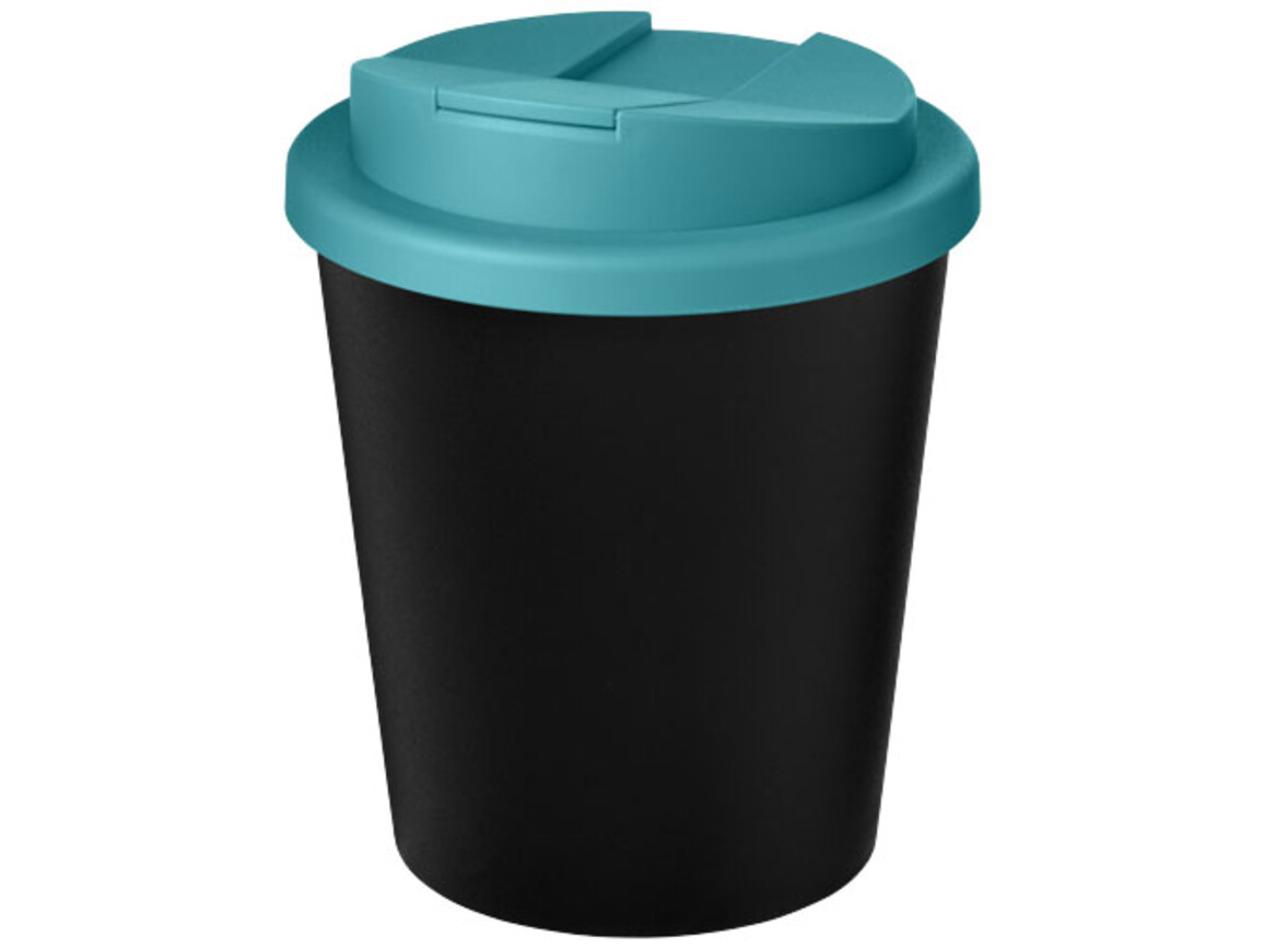 Americano® Espresso Eco 250 ml recycelter Isolierbecher mit auslaufsicherem Deckel, schwarz, aquablau bedrucken, Art.-Nr. 21045508