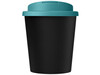 Americano® Espresso Eco 250 ml recycelter Isolierbecher mit auslaufsicherem Deckel, schwarz, aquablau bedrucken, Art.-Nr. 21045508
