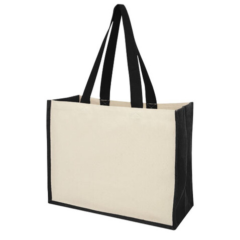 Varai 320 g/m Canvas und Jute Einkaufstasche 23L, schwarz bedrucken, Art.-Nr. 21070190 Varai 320 g/m Canvas und Jute Einkaufstasche 23L, schwarz bedrucken, Art.-Nr. 21070190