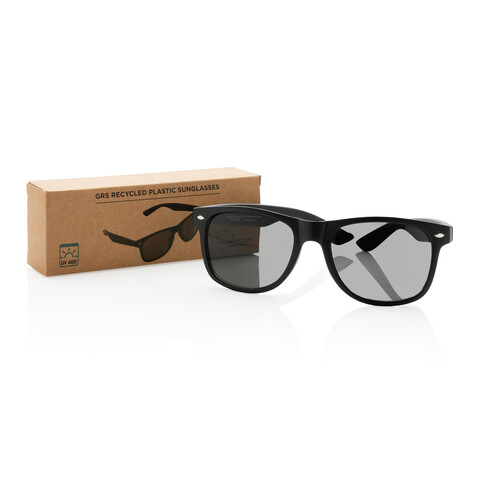 Sonnenbrille aus GRS recyceltem PC Kunststoff schwarz bedrucken, Art.-Nr. P453.961