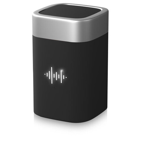 SCX.design S30 5 W Lautsprecher Clever mit Leuchtlogo, silber, schwarz bedrucken, Art.-Nr. 1PX02512 SCX.design S30 5 W Lautsprecher Clever mit Leuchtlogo, silber, schwarz bedrucken, Art.-Nr. 1PX02512