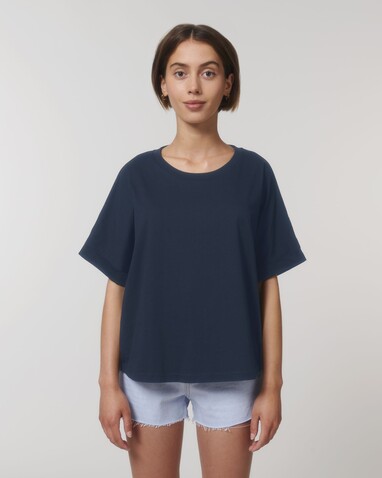 Stella Collider - Das Oversized Damen-T-Shirt mit gekrempelten Ärmeln - French Navy - M bedrucken, Art.-Nr. STTW089C7271M