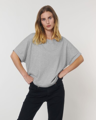 Stella Collider - Das Oversized Damen-T-Shirt mit gekrempelten Ärmeln - Heather Grey - L bedrucken, Art.-Nr. STTW089C2501L