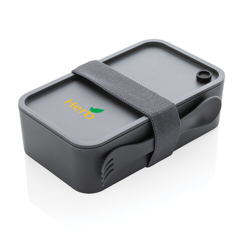 PP Lunchbox mit Göffel anthrazit bedrucken, Art.-Nr. P269.592