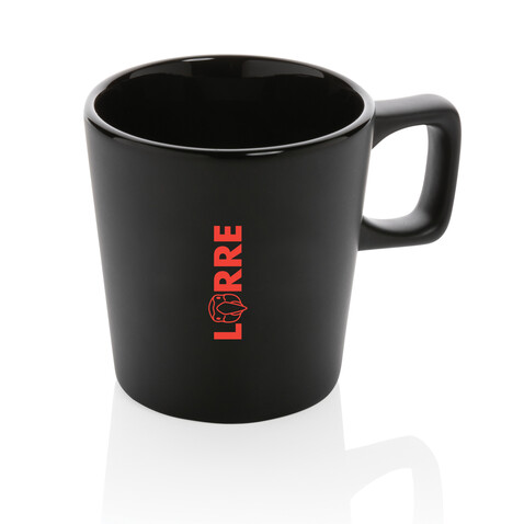 Moderne Keramik Kaffeetasse, 300ml schwarz, schwarz bedrucken, Art.-Nr. P434.051 Moderne Keramik Kaffeetasse, 300ml schwarz, schwarz bedrucken, Art.-Nr. P434.051