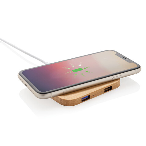 5W-Wireless-Charger aus Bambus mit USB braun bedrucken, Art.-Nr. P308.149 5W-Wireless-Charger aus Bambus mit USB braun bedrucken, Art.-Nr. P308.149