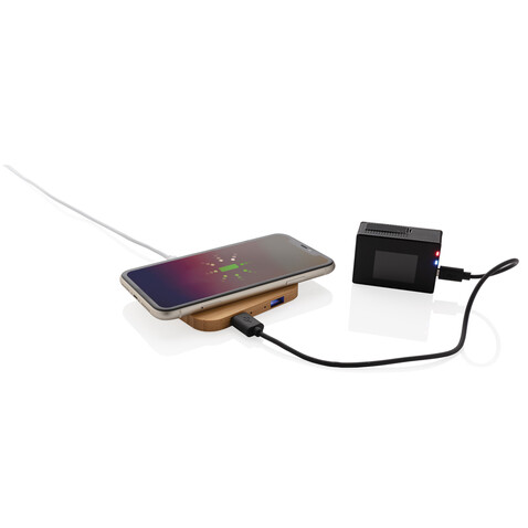 5W-Wireless-Charger aus Bambus mit USB braun bedrucken, Art.-Nr. P308.149 5W-Wireless-Charger aus Bambus mit USB braun bedrucken, Art.-Nr. P308.149