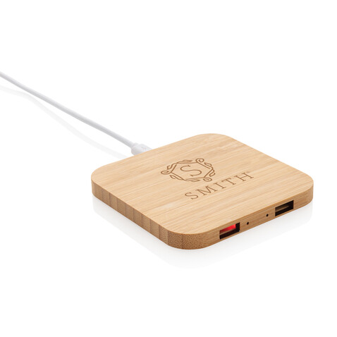5W-Wireless-Charger aus Bambus mit USB braun bedrucken, Art.-Nr. P308.149 5W-Wireless-Charger aus Bambus mit USB braun bedrucken, Art.-Nr. P308.149