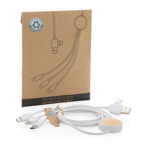 Ontario 6-in-1 Kabel aus RCS recyceltem Kunststoff weiß bedrucken, Art.-Nr. P302.463 Ontario 6-in-1 Kabel aus RCS recyceltem Kunststoff weiß bedrucken, Art.-Nr. P302.463