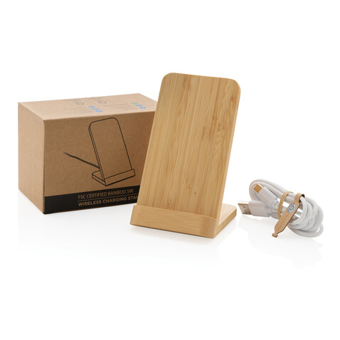 Kabelloser 5W-Ladeständer aus Bambus braun bedrucken, Art.-Nr. P308.359 Kabelloser 5W-Ladeständer aus Bambus braun bedrucken, Art.-Nr. P308.359