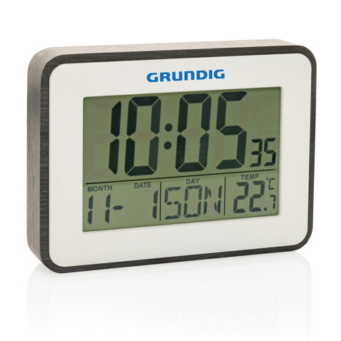 Grundig Thermometer, Wecker und Kalender weiß bedrucken, Art.-Nr. P279.221 Grundig Thermometer, Wecker und Kalender weiß bedrucken, Art.-Nr. P279.221