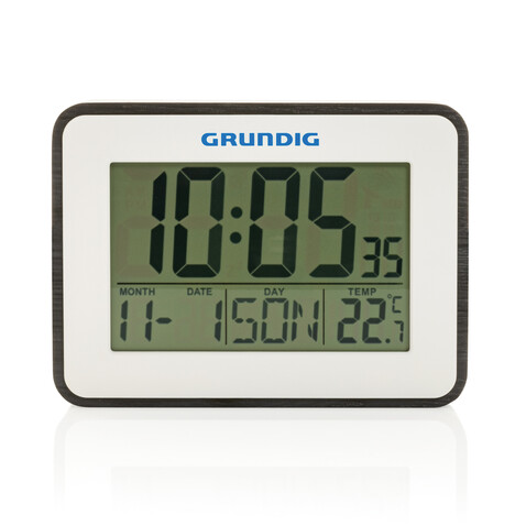Grundig Thermometer, Wecker und Kalender weiß bedrucken, Art.-Nr. P279.221 Grundig Thermometer, Wecker und Kalender weiß bedrucken, Art.-Nr. P279.221