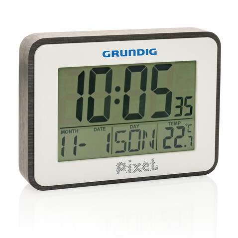 Grundig Thermometer, Wecker und Kalender weiß bedrucken, Art.-Nr. P279.221 Grundig Thermometer, Wecker und Kalender weiß bedrucken, Art.-Nr. P279.221