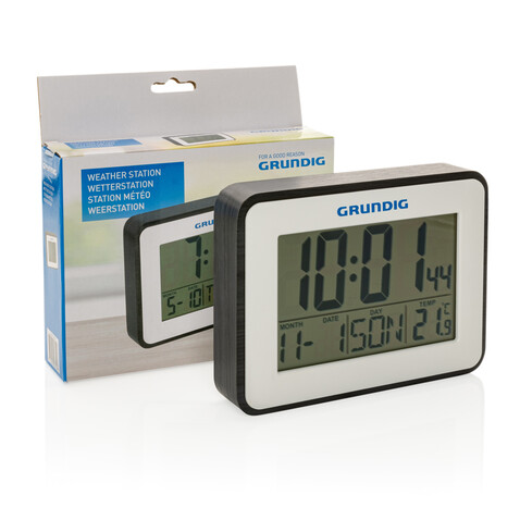 Grundig Thermometer, Wecker und Kalender weiß bedrucken, Art.-Nr. P279.221 Grundig Thermometer, Wecker und Kalender weiß bedrucken, Art.-Nr. P279.221