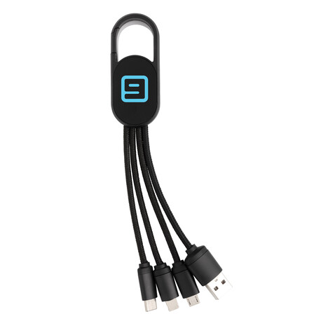 4-in-1 Kabel mit Karabiner-Clip schwarz bedrucken, Art.-Nr. P302.071 4-in-1 Kabel mit Karabiner-Clip schwarz bedrucken, Art.-Nr. P302.071