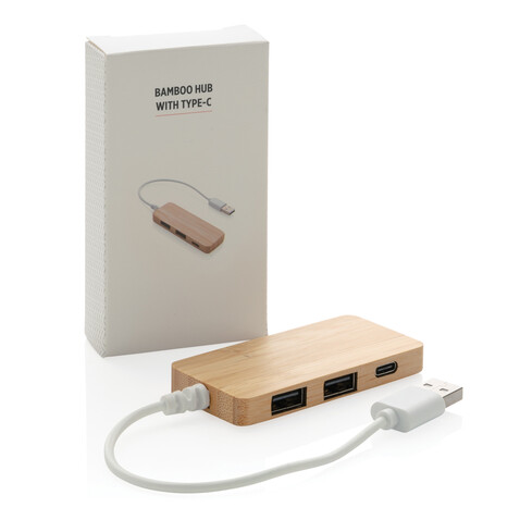 Bambus-Hub mit Type-C braun bedrucken, Art.-Nr. P308.739 Bambus-Hub mit Type-C braun bedrucken, Art.-Nr. P308.739