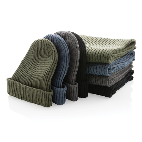 Impact AWARE™ Polylana® doppelt gestrickte Mütze grün bedrucken, Art.-Nr. P453.397 Impact AWARE™ Polylana® doppelt gestrickte Mütze grün bedrucken, Art.-Nr. P453.397